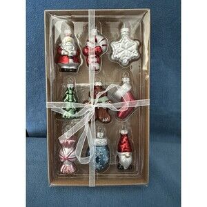 Set Of 9 Miniature Glass Icon Christmas Ornaments In A Variety Of Designs/colors